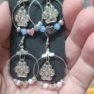 Silver and Pink/Blue Paw Print Earrings